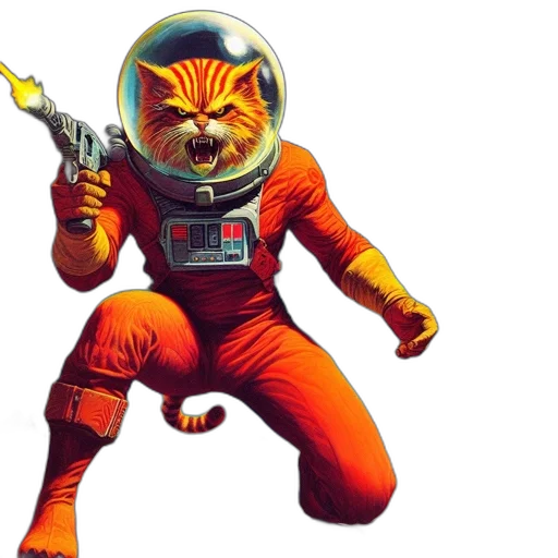 animal, staff, robot, concept art, comic book art, pixel art, outer space, anthropomorphic transparent PNG cut-out