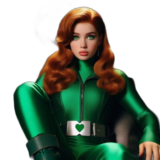 jacket, comic book art, concept art, cartoon, 3d render, green, woman, red transparent PNG cut-out