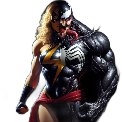 mask, comic book art, concept art, fantasy art, photorealistic, fusion, blonde, lightning-bolt-costumed transparent PNG cut-out