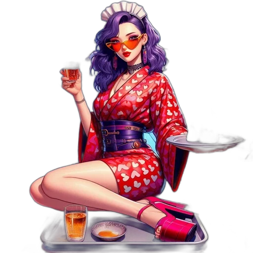 dress, food, concept art, cartoon, fantasy art, pixel art, neon lights, red transparent PNG cut-out
