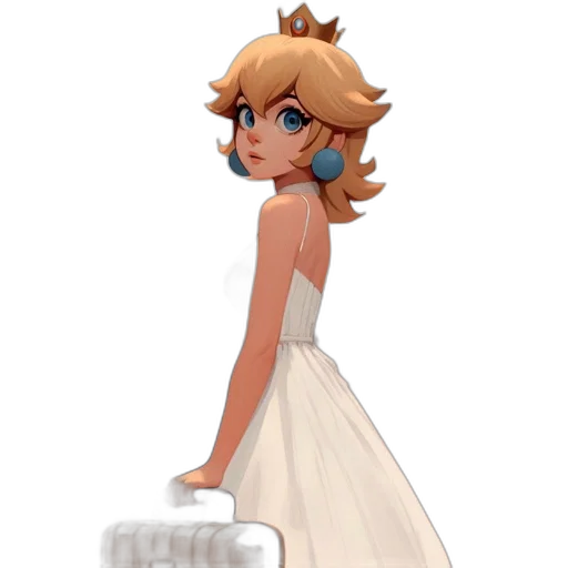 dress, crown, staff, concept art, pixel art, 3d render, cartoon, monochrome transparent PNG cut-out
