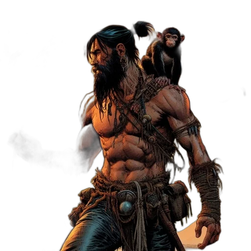 comic book art, concept art, fantasy art, rugged, tattooed, man, scorpion, stands transparent PNG cut-out
