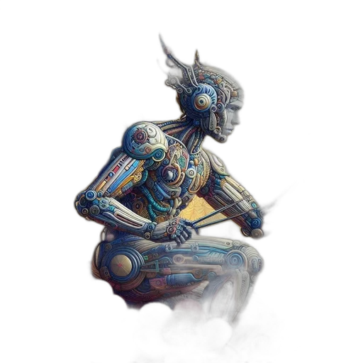 robot, creature, mask, jewelry, concept art, fantasy art, cyberpunk, watercolor transparent PNG cut-out