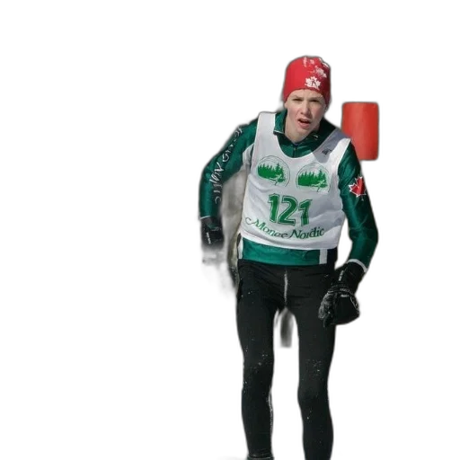 jacket, staff, skier, wearing, green, white, vest, number transparent PNG cut-out