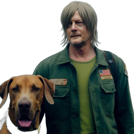 jacket, animal, concept art, green, man, long, light-colored, hair transparent PNG cut-out