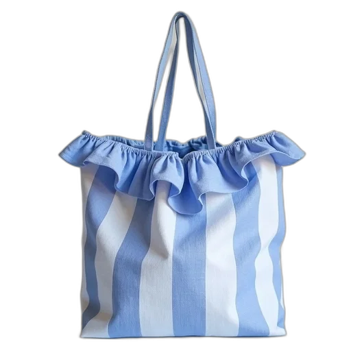 blue, large, ruffled, stripe, linen, tote, lila transparent PNG cut-out