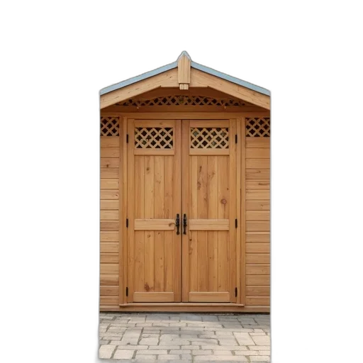 furniture, building, 3d render, wooden, shed, metal, roof, visible transparent PNG cut-out
