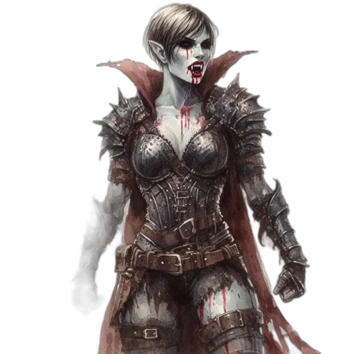 fantasy art, concept art, comic book art, pixel art, dark, red, female, character transparent PNG cut-out