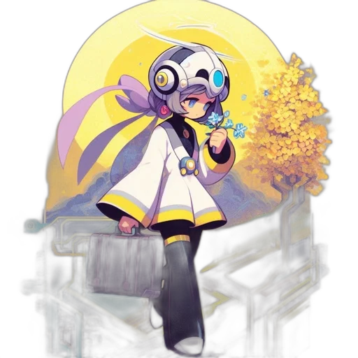 staff, robot, jacket, creature, concept art, pixel art, fantasy art, watercolor transparent PNG cut-out
