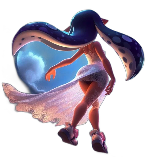 dress, creature, concept art, fantasy art, 3d render, vaporwave, underwater, blue transparent PNG cut-out