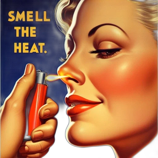 face, photorealistic, fire, close-up, woman, 1950s, pin-up, style transparent PNG cut-out