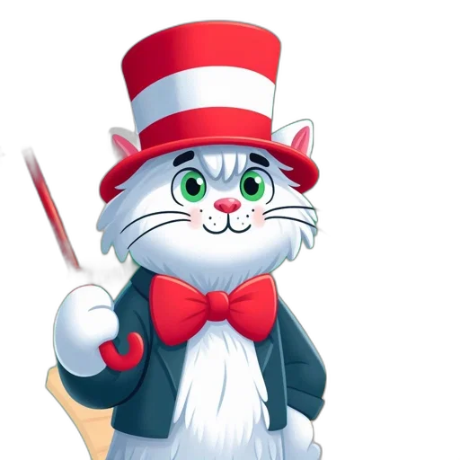 staff, hat, animal, cartoon, concept art, 3d render, pixel art, feline transparent PNG cut-out