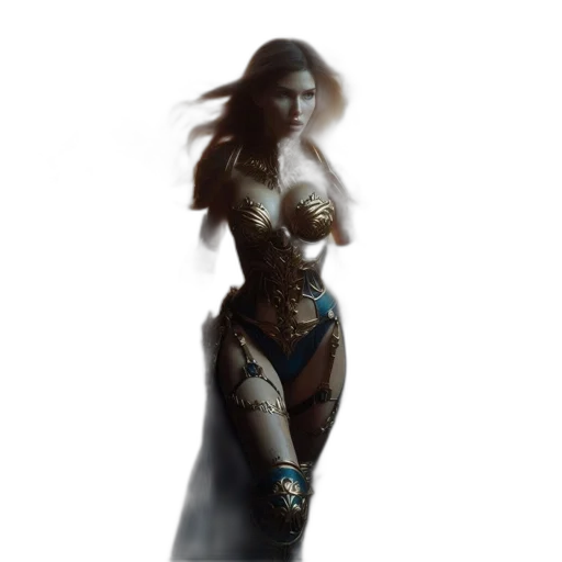 dress, fantasy art, concept art, comic book art, 3d render, dark, female, protagonist transparent PNG cut-out