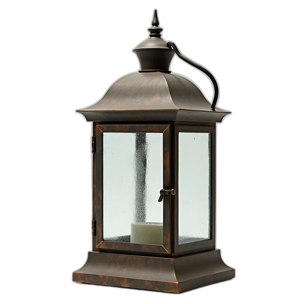 3d render, photorealistic, concept art, rustic, lantern, clear, glass, panel transparent PNG cut-out