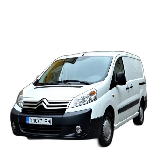 car, 3d render, white, van, citroen, logo, front, parked transparent PNG cut-out