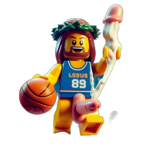 3d render, concept art, cartoon, lego, figure, jersey, holding, basketball transparent PNG cut-out