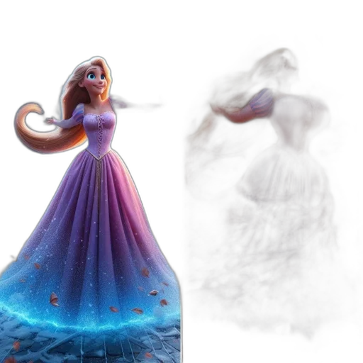 dress, concept art, 3d render, fantasy art, photorealistic, snow, rapunzel, depicted transparent PNG cut-out