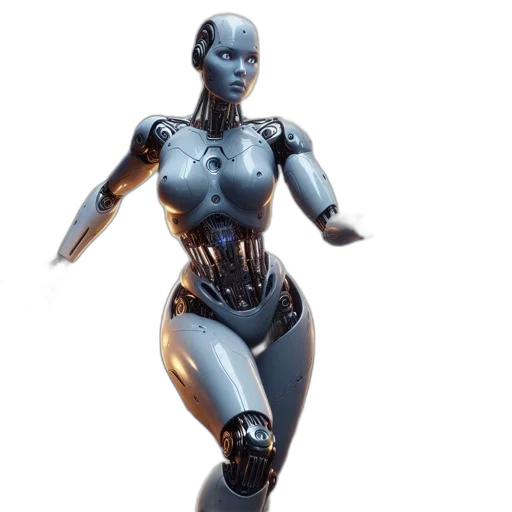 robot, dress, 3d render, concept art, cyberpunk, comic book art, blue, humanoid transparent PNG cut-out