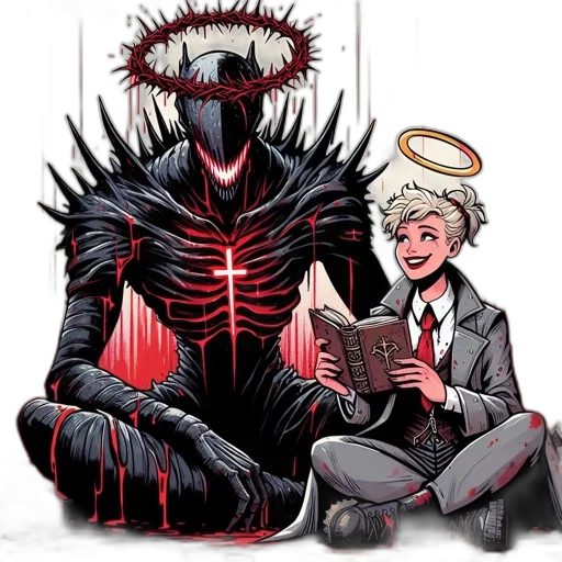 comic book art, concept art, pixel art, fantasy art, two, contrasting, figures, stand transparent PNG cut-out