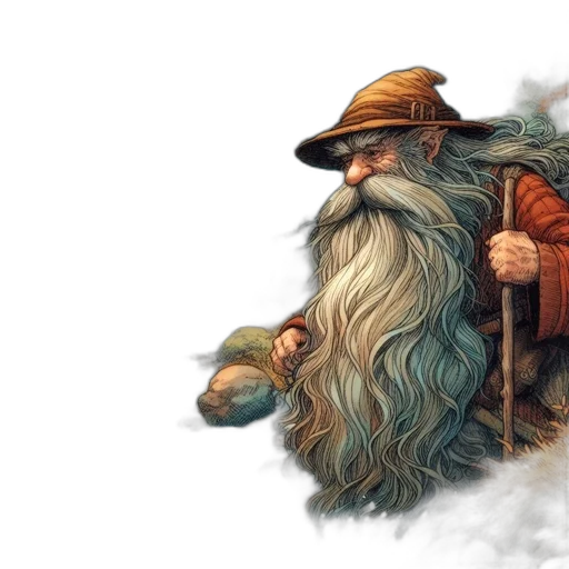 hat, fantasy art, concept art, watercolor, photorealistic, fog, elderly, man transparent PNG cut-out