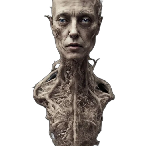 face, mask, creature, staff, concept art, photorealistic, 3d render, fantasy art transparent PNG cut-out