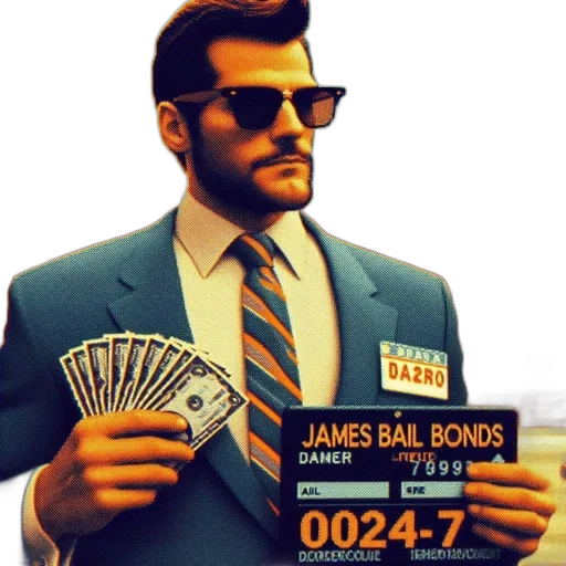 man, blue, suit, holds, sign, promoting, bail, bonds transparent PNG cut-out