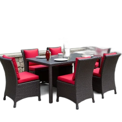 furniture, 3d render, red, modern, outdoor, dining, set, dark transparent PNG cut-out