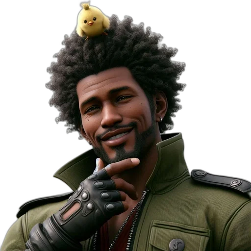 jacket, hat, staff, face, concept art, photorealistic, 3d render, animated transparent PNG cut-out