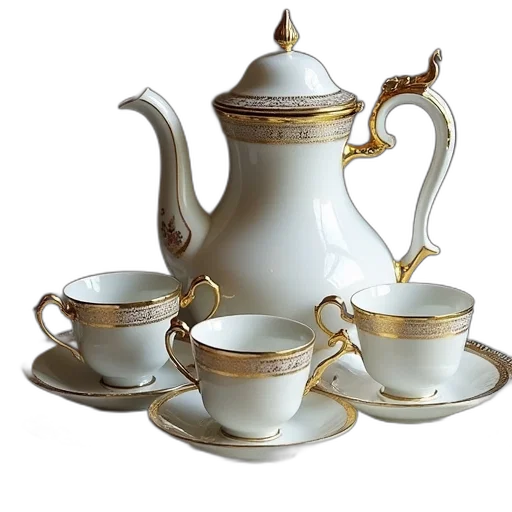 photorealistic, 3d render, edwardian, six, piece, tea, set transparent PNG cut-out