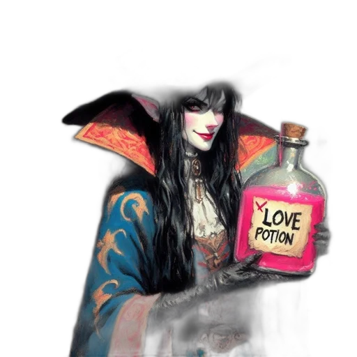 bottle, dress, fantasy art, concept art, watercolor, comic book art, dark, witch transparent PNG cut-out