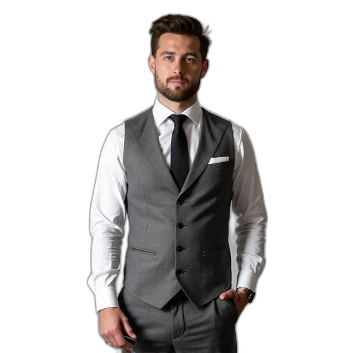 staff, jacket, monochrome, man, standing, front, plain, background transparent PNG cut-out