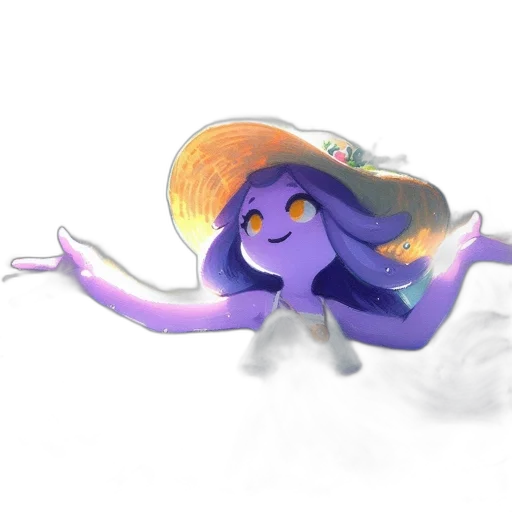 hat, creature, hair, dress, concept art, watercolor, 3d render, fantasy art transparent PNG cut-out