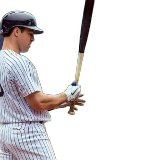 photorealistic, baseball, player, striped, uniform, holds, bat, umpire transparent PNG cut-out