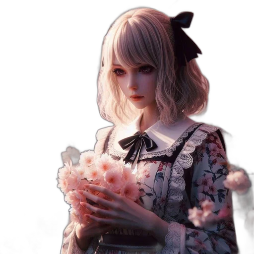 dress, flower, face, robot, concept art, anime, photorealistic, fantasy art transparent PNG cut-out