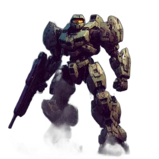 robot, weapon, concept art, 3d render, pixel art, fantasy art, stormy, war-torn transparent PNG cut-out