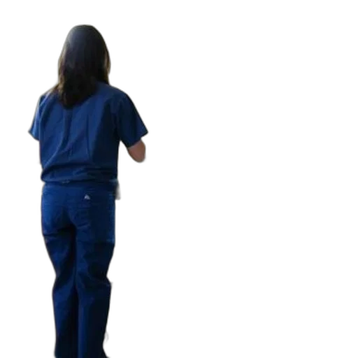 staff, nurse, blue, scrubs, stands, next, hospital, bed transparent PNG cut-out