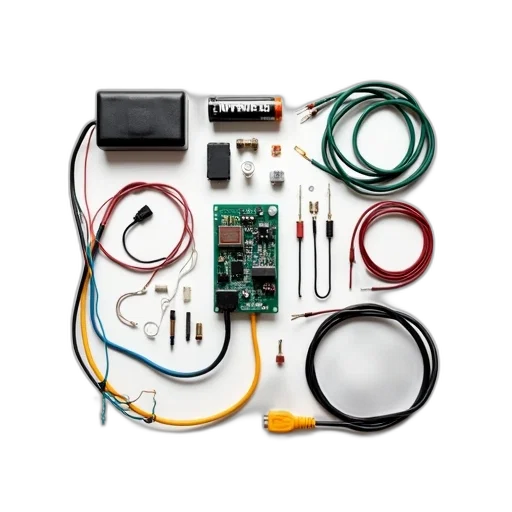 robot, collection, various, electronic, components, wires, displayed, white transparent PNG cut-out