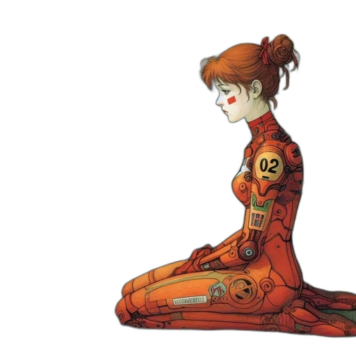 robot, dress, concept art, comic book art, anime, watercolor, red, woman transparent PNG cut-out