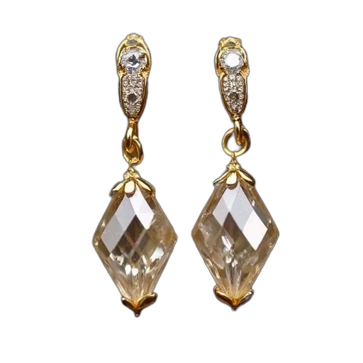 jewelry, pair, gold, earrings, diamond, stud, diamond-shaped, charm transparent PNG cut-out