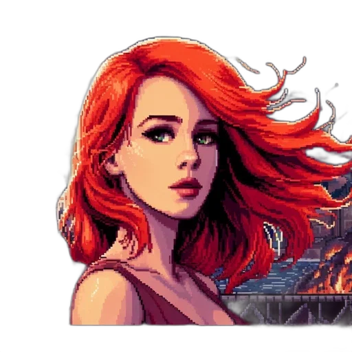 dress, face, hair, weapon, pixel art, comic book art, fantasy art, concept art transparent PNG cut-out