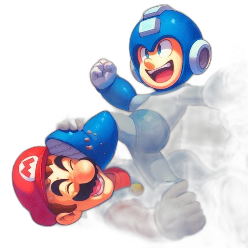 robot, concept art, pixel art, 3d render, comic book art, fire, blue, two transparent PNG cut-out