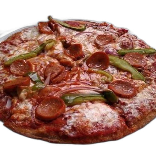 food, weapon, 3d render, photorealistic, delicious-looking, pizza, pepperoni, bell transparent PNG cut-out