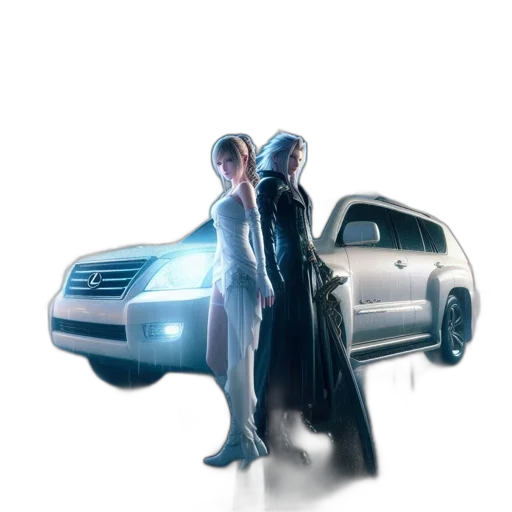 car, robot, concept art, 3d render, cyberpunk, photorealistic, neon lights, outer space transparent PNG cut-out