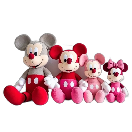 3d render, collection, mickey, mouse, plush, toys, various, sizes transparent PNG cut-out