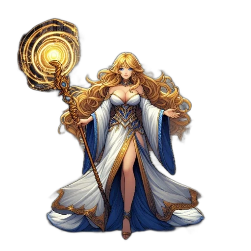 staff, dress, jewelry, crown, fantasy art, concept art, pixel art, comic book art transparent PNG cut-out