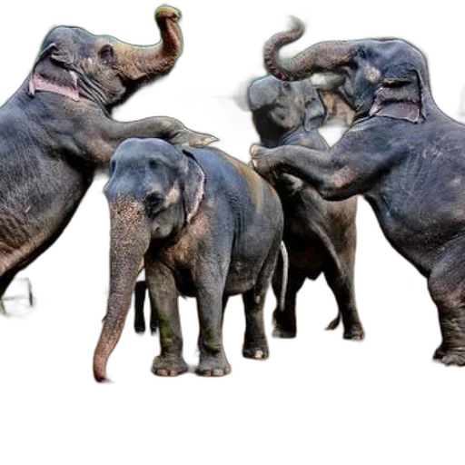 animal, concept art, photorealistic, 3d render, elephants, playfully, interacting, outdoor transparent PNG cut-out