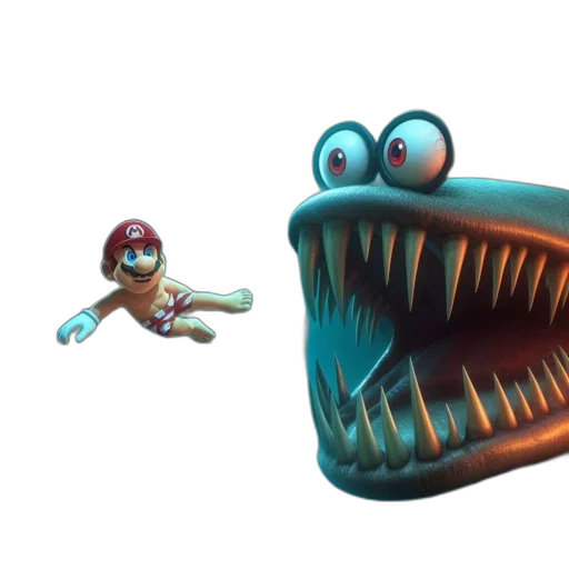 creature, mask, animal, concept art, 3d render, underwater, mario, his transparent PNG cut-out