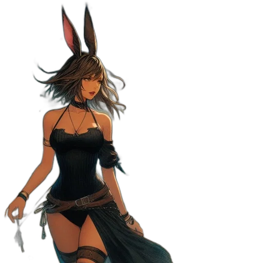 dress, staff, fantasy art, concept art, pixel art, comic book art, dark, bunny transparent PNG cut-out