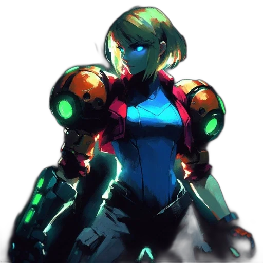 robot, weapon, jacket, staff, concept art, cyberpunk, pixel art, comic book art transparent PNG cut-out