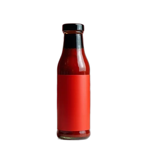 bottle, food, dress, weapon, 3d render, red, ketchup, label transparent PNG cut-out